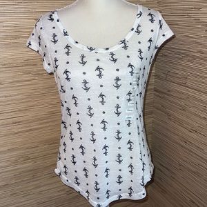 WF large white navy anchor shirt sleeve scoop neck top. New. Nwt!